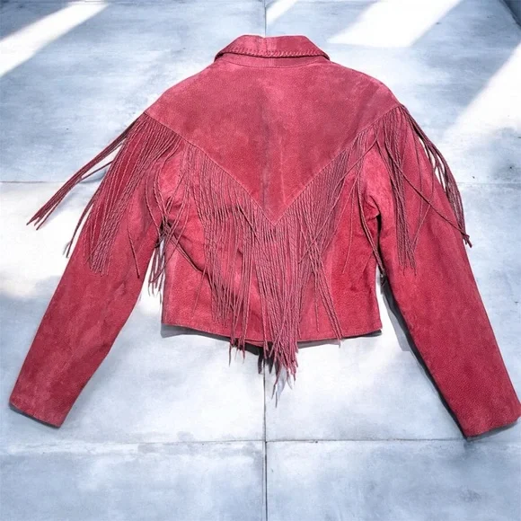 Vintage Cripple Creek Salmon Pink Suede Fringe Western Cowgirl Leather Jacket - Picture 2 of 8